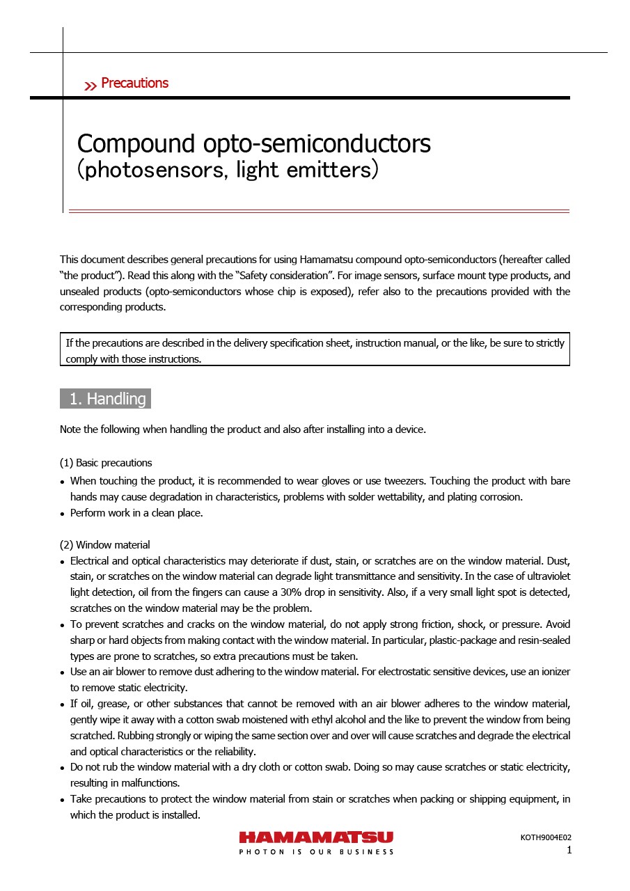 Precautions / Compound opro-semiconductors (photosensors, light emitters)