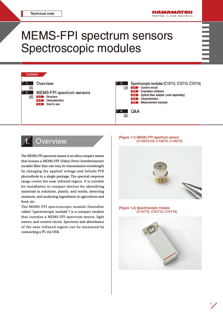 Technical note / MEMS-FPI spectrum sensors, spectroscopic modules