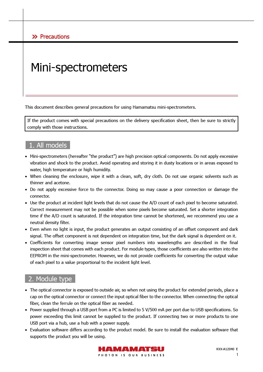 Precautions / mini-spectrometers 