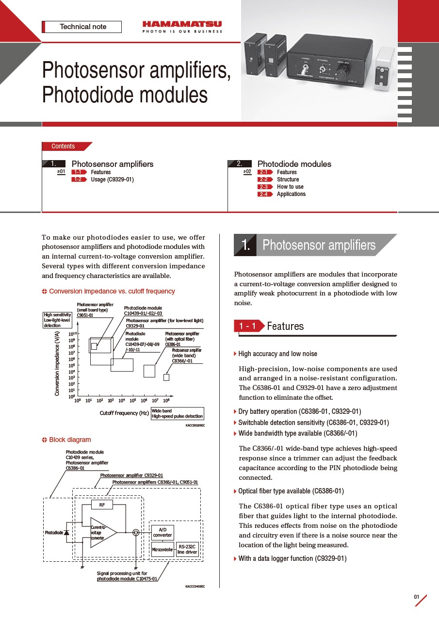 Technical note / Photosensor amplifiers, Photodiode modules