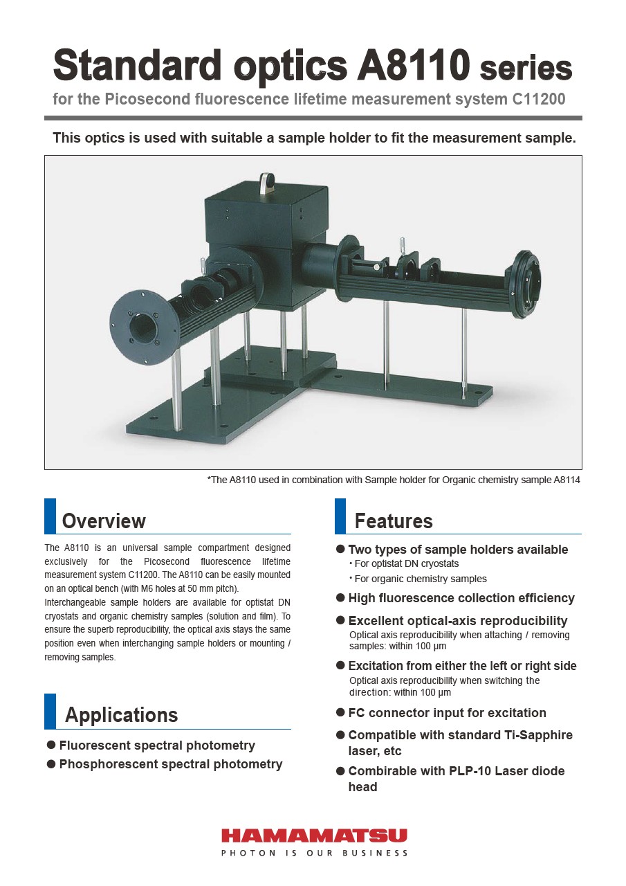 Standard optics A8110 series for the Picosecond fluorescence lifetime measurement system C11200